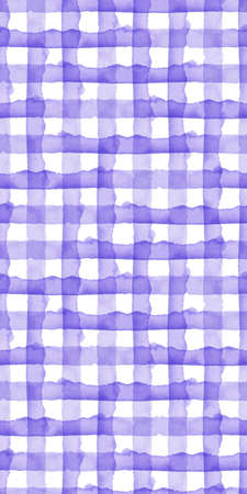 Abstract Blue Check Watercolor Background. Plaid Seamless Pattern for Fabric Textile and Paper. Simple Stripe Hand Paintedの写真素材