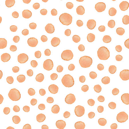 Hand Painted Brush Polka Dot Seamless Watercolor Pattern. Abstract watercolour Round Circles in Orange Color. Artistic Design for Fabric and Backgroundの写真素材