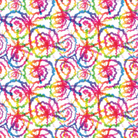 Hippie Tie Dye Rainbow LGBT Swirl Seamless Pattern in Abstract Background Style. Colorful Shibori Psychedelic Texture with Spiral Shapeの写真素材