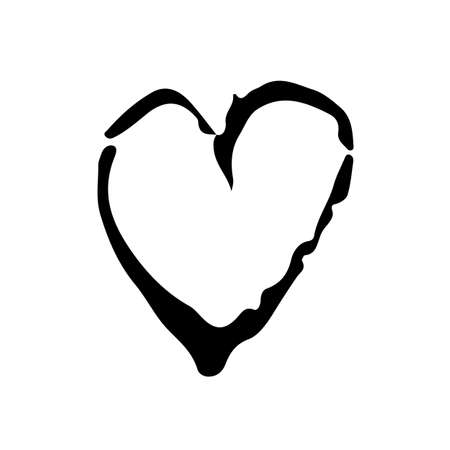 Vector Heart Brush Hand Drawn Element in Black Color Love Sign Sketch Style Abstract Decor Icon Isolated on white Backgroundのイラスト素材