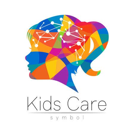 Modern Vector Logo Girl head in Rainbow Color . Logotype sign of Psychology. Profile Human. Creative style. Symbol in vector. Design concept.のイラスト素材