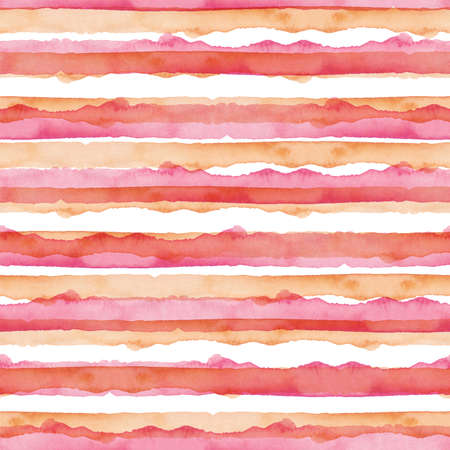 Abstract Simple Stripes Watercolor Background. Pink and Orange color. Seamless Pattern for Fabric Textile and Paper. Simple Hand Painted Stripeの写真素材