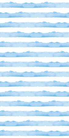 Abstract Blue Stripes Watercolor Background. Ocean Seamless Pattern for Fabric Textile and Paper. Simple Sea Hand Painted Stripeの写真素材