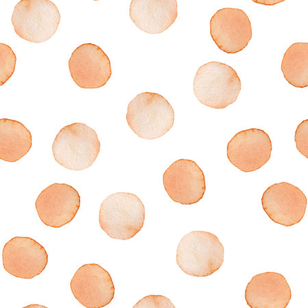 Hand Painted Brush Polka Dot Seamless Watercolor Pattern. Abstract watercolour Round Circles in Orange Color. Artistic Design for Fabric and Backgroundの写真素材
