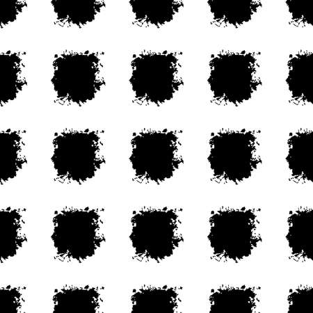 Vector Square Brush Seamless Pattern Plaid Grange Minimalist Check Geometric Design in Black Color. Modern Grung Collage Background for kids fabric and textileのイラスト素材