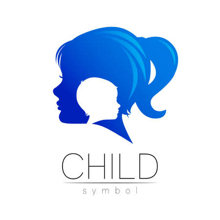 Child Blue Vector Logotype vector Silhouette profile human head. Concept logo for people, children, autism, kids, therapy, clinic, education.のイラスト素材