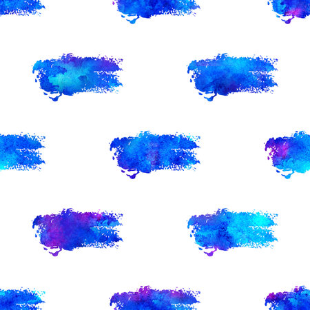 Watercolor Brush Stripes Seamless Pattern Hand Painted Grange Geometric Design in Blue Color. Modern Strokes Grung Collage Backgroundの写真素材