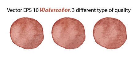 Vector Watercolor Brush Stroke Splash Circle in Brown Color. Handmade design element. Hand Painted watercolour Dot in 3 different type of qualityのイラスト素材