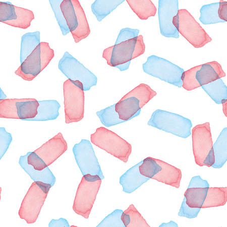 Paintbrush Stroke Blot Seamless Watercolor Pattern. Abstract watercolour shapes in Pink and Blue Color. Light Design for Teen Kid and School Clothesの写真素材