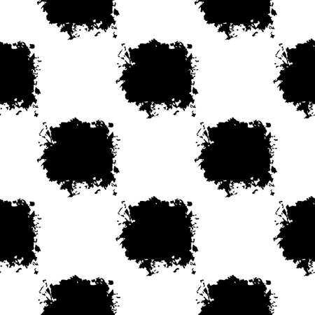 Vector Square Brush Seamless Pattern Plaid Grange Minimalist Check Geometric Design in Black Color. Modern Grung Collage Background for kids fabric and textileのイラスト素材