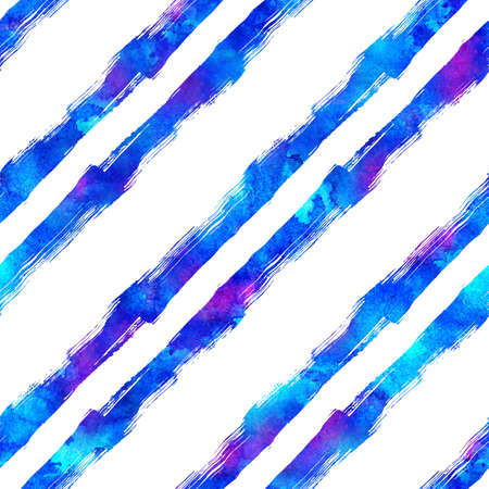 Watercolor Brush Stripes Seamless Pattern Hand Painted Grange Geometric Design in Blue Color. Modern Strokes Grung Collage Backgroundの写真素材