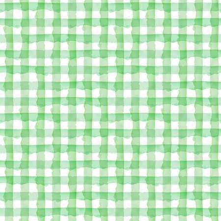Abstract Green Check Watercolor Background. ECO Plaid Seamless Pattern for Fabric Textile and Paper. Simple Stripe Hand Paintedの写真素材