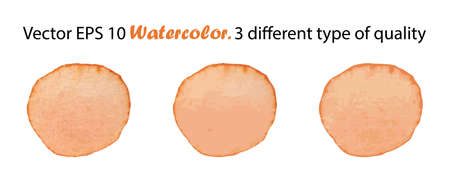 Vector Watercolor Brush Stroke Splash Circle. Handmade design element in orange color. Hand Painted watercolour Dot in 3 different type of qualityのイラスト素材