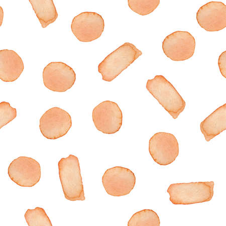 Hand Painted Brush Stroke Dot Seamless Watercolor Pattern. Abstract watercolour shapes in Orange Color. Strokes and Blots. Artistic Design for Fabric and Backgroundの写真素材
