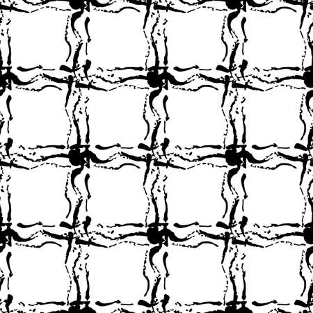 Vector Plaid Brush Seamless Pattern Grange Minimalist Check Geometric Design in Black Color. Modern Grung Collage Background for kids fabric and textileのイラスト素材
