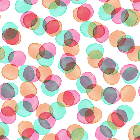 Hand Painted Polka Dot Seamless Watercolor Pattern. Circle Abstract watercolour shapes in Pink and...