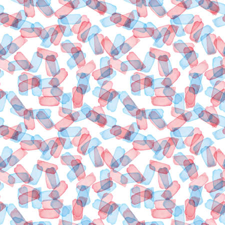 Paintbrush Stroke Blot Seamless Watercolor Pattern. Abstract watercolour shapes in Pink and Blue Color. Light Design for Teen Kid and School Clothesの写真素材