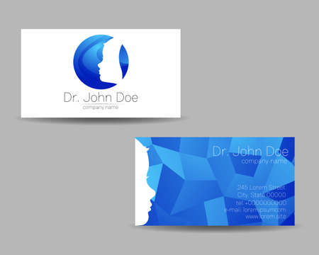 Vector Business Visit Card Human Head Modern logo Creative style. Kid Child Profile Silhouette Design concept. Brand company. Blue color isolated on gray background Symbol for web, print.のイラスト素材