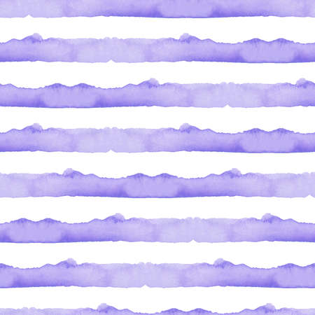 Abstract Blue Stripes Watercolor Background. Ocean Seamless Pattern for Fabric Textile and Paper. Simple Sea Hand Painted Stripeの写真素材