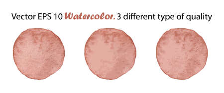 Vector Watercolor Brush Stroke Splash Circle in Brown Color. Handmade design element. Hand Painted watercolour Dot in 3 different type of qualityのイラスト素材
