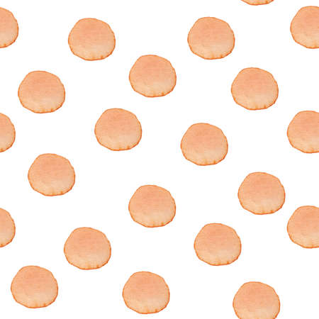 Hand Painted Brush Polka Dot Seamless Watercolor Pattern. Abstract watercolour Round Circles in Orange Color. Artistic Design for Fabric and Backgroundの写真素材