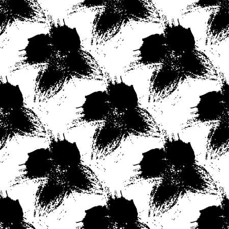 Vector Brush Seamless Pattern Grange Minimalist Geometric Design in Black Color. Modern Grung Collage Background for kids fabric and textileのイラスト素材