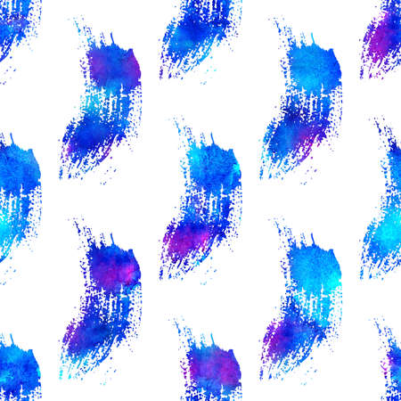 Watercolor Brush Stripes Seamless Pattern Hand Painted Grange Geometric Design in Blue Color. Modern Strokes Grung Collage Backgroundの写真素材