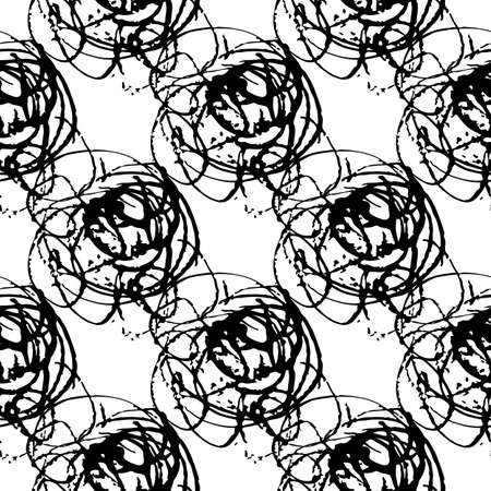 Vector Messy Brush Seamless Pattern Grange Minimalist Geometric Design in Black Color. Modern Grung Collage Backgroundのイラスト素材