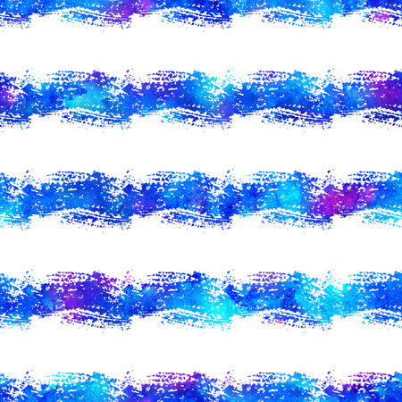 Watercolor Brush Stripes Seamless Pattern Hand Painted Grange Geometric Design in Blue Color. Modern Strokes Grung Collage Backgroundの写真素材