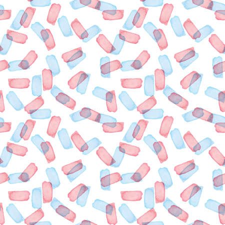 Paintbrush Stroke Blot Seamless Watercolor Pattern. Abstract watercolour shapes in Pink and Blue Color. Light Design for Teen Kid and School Clothesの写真素材