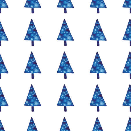 XMAS watercolor Pine Tree Seamless Pattern in Blue Color. Hand Painted fir tree background or wallpaper for Ornament, Wrapping or Christmas Giftの写真素材