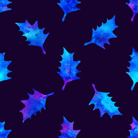XMAS watercolor Poinsettia Seamless Pattern in Blue Color. Hand Painted fir tree background or wallpaper for Ornament, Wrapping or Christmas Giftの写真素材
