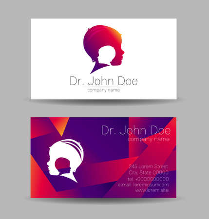 Psychology Vector Visit Card Kid Head Modern logo Creative style. Human Child Profile Silhouette Design concept. Brand company. Vsiting personal setのイラスト素材