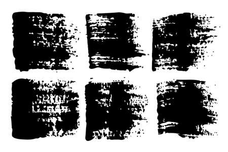 Vector Set of brush strokes Black color on white background. Hand painted grange elements. Ink drawing. Dirty artistic design . Place for text, quote, information, company name.のイラスト素材