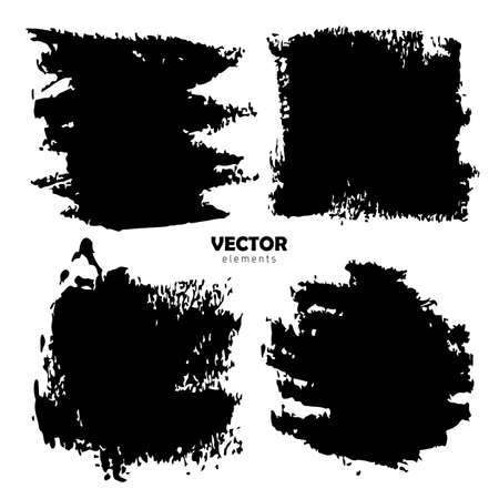 Grunge Set Brush Shape Vector Strokes in Black color on white background. Hand painted grange elements. Ink drawing. Dirty artistic design . Place for text, quote, information, company name.のイラスト素材