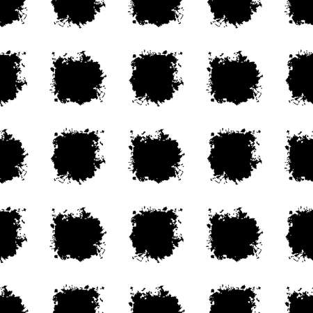 Vector Square Brush Seamless Pattern Plaid Grange Minimalist Check Geometric Design in Black Color. Modern Grung Collage Background for kids fabric and textileのイラスト素材