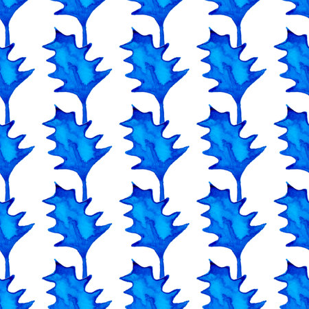 XMAS watercolor Poinsettia Seamless Pattern in Blue Color. Hand Painted fir tree background or wallpaper for Ornament, Wrapping or Christmas Giftの写真素材