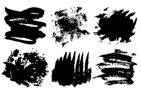 Grunge Set Brush Shape Vector Strokes in Black color on white background. Hand painted grange elements. Ink drawing. Dirty artistic design . Place for text, quote, information, company name.のイラスト素材
