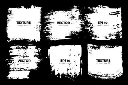 Vector Set of brush strokes White color isolated on Black background. Hand painted grange elements. Dirty artistic design . Place for text, quote, information, company name.のイラスト素材
