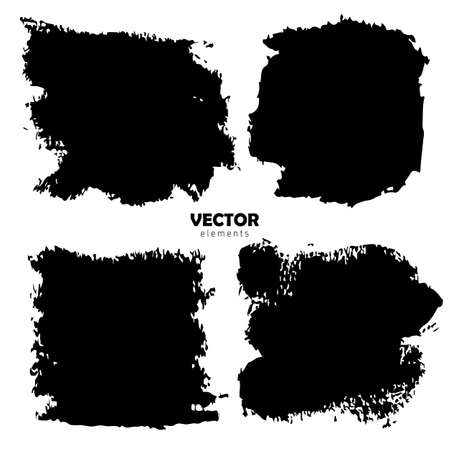 Grunge Set Brush Shape Vector Strokes in Black color on white background. Hand painted grange elements. Ink drawing. Dirty artistic design . Place for text, quote, information, company name.のイラスト素材