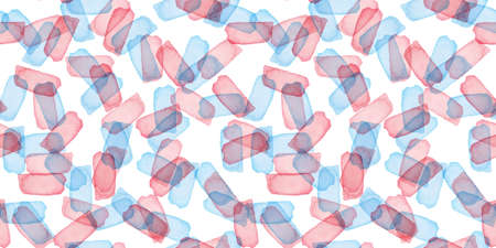 Paintbrush Stroke Blot Seamless Watercolor Pattern. Abstract watercolour shapes in Pink and Blue Color. Light Design for Teen Kid and School Clothesの写真素材
