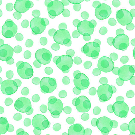Hand Painted Brush Polka Dot Seamless Watercolor Pattern. Abstract watercolour Round Circles in Green Color. Artistic Design for Fabric and Backgroundの写真素材