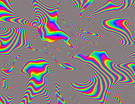 Hippie Trippy Psychedelic Rainbow Background LSD Colorful Wallpaper. Abstract Hypnotic Illusion. Hippie Retro Texture Glitch and Discoの写真素材
