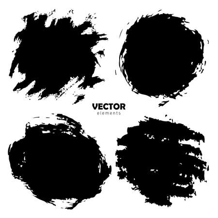 Grunge Set Brush Shape Vector Strokes in Black color on white background. Hand painted grange elements. Ink drawing. Dirty artistic design . Place for text, quote, information, company name.のイラスト素材