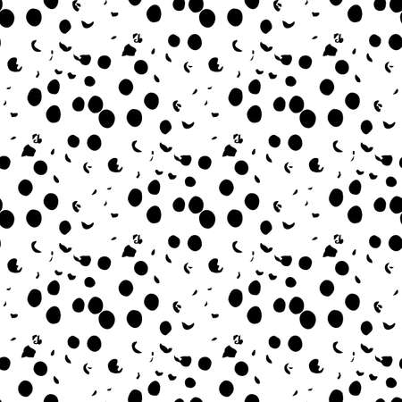 Vector Round Brush Seamless Pattern Grange Circle. Dot Spot Minimalist Geometric Design in Black Color with Dots and Spots. Modern Grung Collage Background for kids fabricのイラスト素材