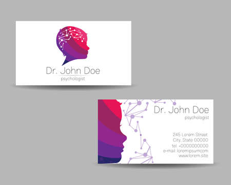 Psychology Vector Business Card Kid Human Head Modern logo Creative style. Child Profile Silhouette Design concept. Brand company. Vsiting personal set of visit cardsのイラスト素材