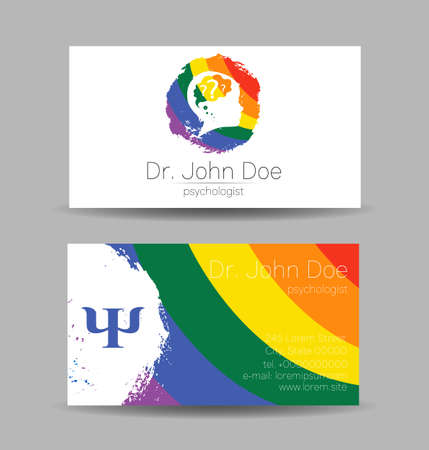 Psychology Vector Business Visit Card with Letter Psi Psy and Human Head in Profile. Modern logo Creative Colorful Rainbow style. Child Silhouette Design concept for Branding Identityのイラスト素材