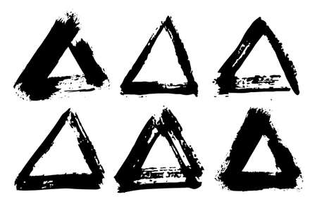 Vector Set Brush Triangle Black color on white background. Hand painted grange elements. Ink drawing. Dirty artistic design . Place for text, quote, information, company name.のイラスト素材