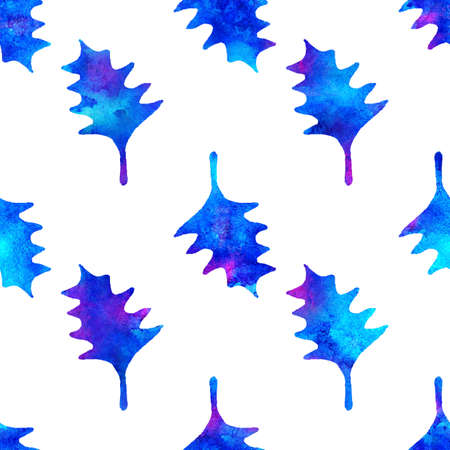 XMAS watercolor Poinsettia Seamless Pattern in Blue Color. Hand Painted fir tree background or wallpaper for Ornament, Wrapping or Christmas Giftの写真素材