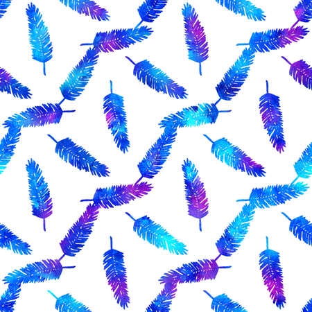 XMAS watercolor Branch Pine Tree Seamless Pattern in Blue Color. Hand Painted Floral Branches fir tree background or wallpaper for Ornament, Wrapping or Christmas Giftの写真素材